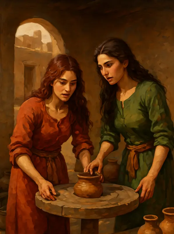 Rud Demonstrates the Potter’s Wheel to Mazun
