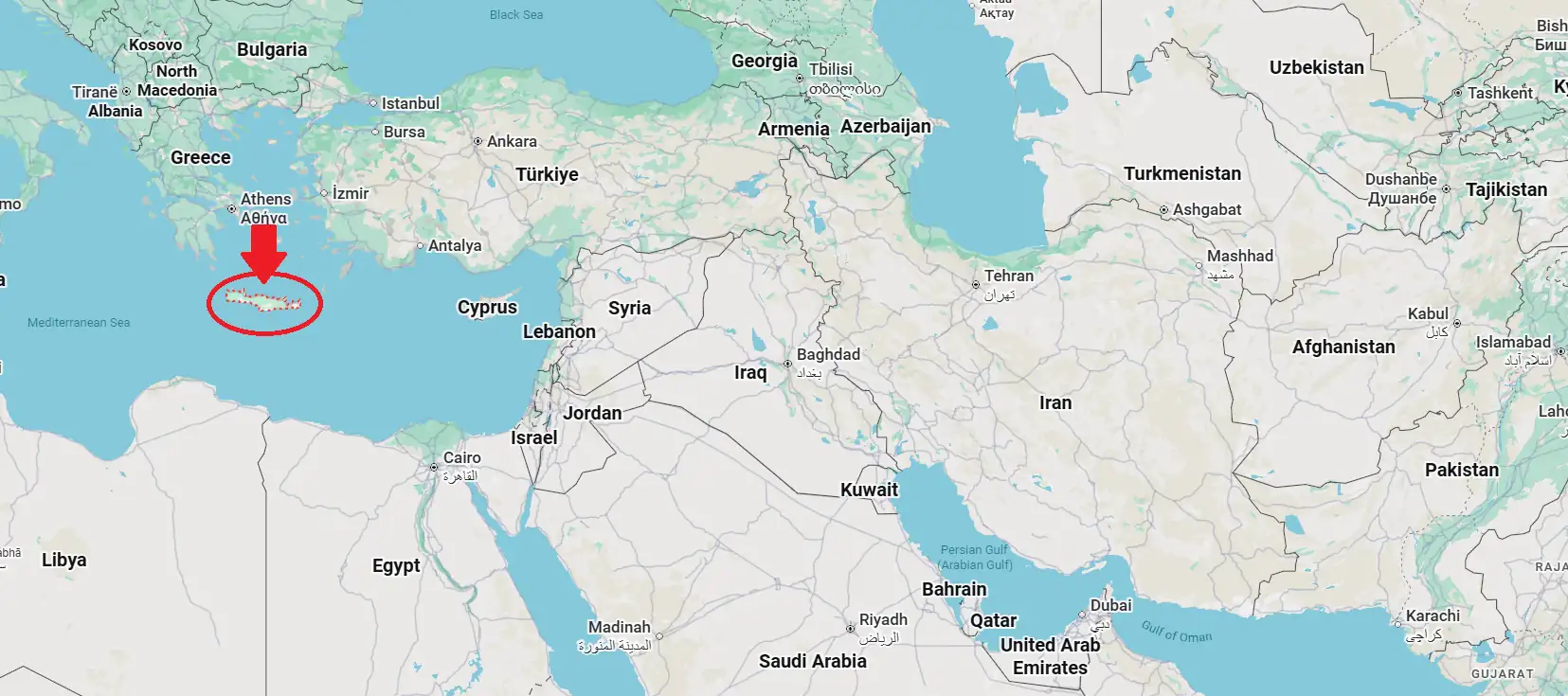 Crete Island on the map